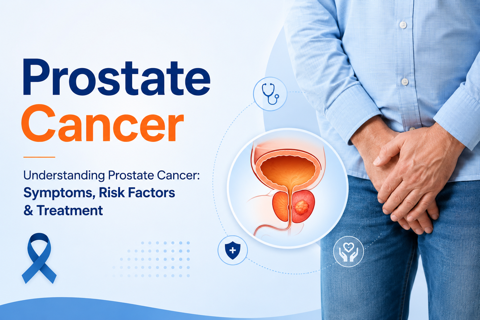 Understanding Prostate Cancer: Symptoms, Risk Factors & Treatment Introduction Prostate cancer is one of the most common cancers affecting men, especially those above the age of 50. It develops in the prostate gland, a small gland responsible for producing seminal fluid. Early detection and timely treatment can significantly improve outcomes and quality of life. What is Prostate Cancer? Prostate cancer occurs when cells in the prostate gland grow uncontrollably. While some prostate cancers grow slowly, others may spread to nearby tissues and other parts of the body if left untreated. Common Symptoms Prostate cancer may not cause symptoms in its early stages. As the disease progresses, symptoms may include: Frequent urination, especially at night Difficulty starting or stopping urination Weak urine flow Blood in urine or semen Pain or burning during urination Erectile dysfunction Pain in the hips, back, or pelvis Risk Factors Several factors may increase the risk of prostate cancer: Age above 50 years Family history of prostate cancer Obesity Unhealthy lifestyle Genetic factors Diagnosis Doctors may use the following tests to diagnose prostate cancer: PSA (Prostate-Specific Antigen) Blood Test Digital Rectal Examination (DRE) MRI Scan Prostate Biopsy PET-CT Scan Treatment Options Treatment depends on the stage and severity of the cancer: Active Surveillance Surgery (Prostatectomy) Radiation Therapy Hormone Therapy Chemotherapy Targeted Therapy Conclusion Regular screening and early diagnosis play a crucial role in the successful treatment of prostate cancer. Men above 50 should discuss screening options with their healthcare provider.